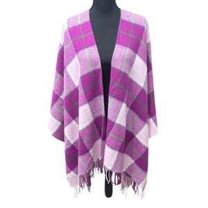 Edinburgh Ladies Purple Tartan Check 100% Lambswool Shawl Cape One Size VTG